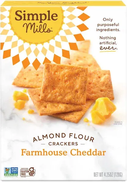 Simple Mills Almond Crackers Farmhouse Cheddar Gluten Free 4.25 Oz1 Pack     