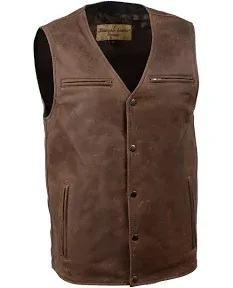 Milwaukee Leather Men's Gambler Snap Front Vintage Crazy Horse Motorcycle Vest