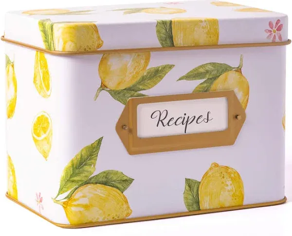 Heart&Berry Lemon Recipe Box with Recipe Cards and Dividers - Recipe Cards and Box Set - Recipe Tin for 4 X 6 Inches Recipe Cards