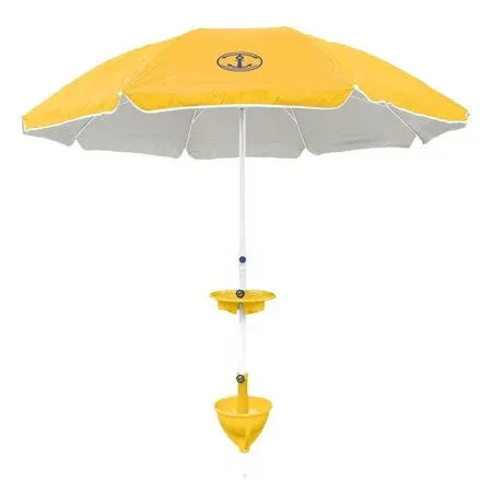 All-In-One Beach Umbrella System - Includes AnchorONE Sand Anchor, 7.5 foot Umbrella (50+ UPF) - Dusky Sunset Orange