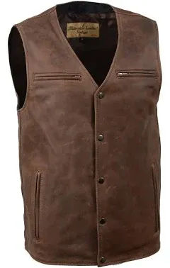 Milwaukee Leather MLM3518 Men's Gambler Snap Front Vintage Crazy Horse Brown Motorcycle Leather Vest