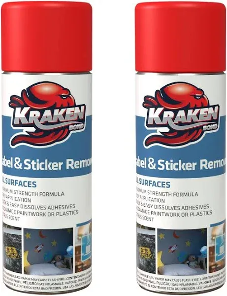 Kraken Bond Label & Sticker Remover Spray - (12x6.7oz) Quick-Dissolve Adhesive Remover Spray with Citrus Scent, Removes Tar, Tape & Bumper Stickers on Multiple Surfaces, No Damage to Paint, 12 Pack