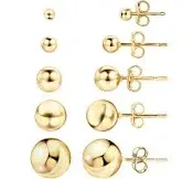 Barzel 18K Gold Plated Ball Stud Earrings Set, Sizes 3-10MM, 5 Pack, High Polish Finish Ball Suds