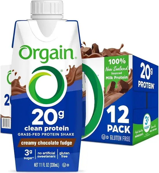 Orgain Clean Grass-Fed Protein Shake - Creamy Chocolate Fudge - 12ct