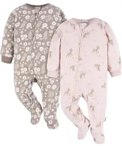 Gerber Baby Girls' Toddler Loose Fit Flame Resistant Fleece Footed Pajamas 2-Pack