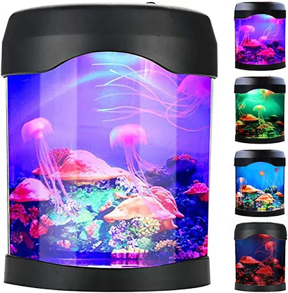 USB Aquarium Light Desk Mini Fish Tank Mood LED Lighting Color Changing Night Lamp Jellyfish Fish Tank Aquarium Accessories