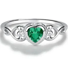 Precious Pieces Sterling Silver Simulated CZ Birthstone Baby Ring with Heart for little girls, Kids and Toddlers