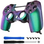 eXtremeRate Ghost Redesigned Front Housing Shell with Touch Pad Compatible with PS4 Slim Pro Controller JDM-040/050/055 - Chameleon Green Purple