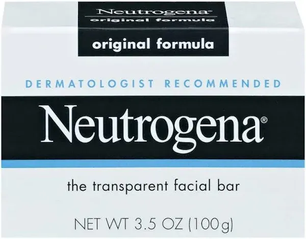 Neutrogena Original Fragrance-Free Facial Cleansing Bar with Glycerin, Pure & Transparent Gentle Face Wash Bar Soap, Free of Harsh Detergents, Dyes & Hardeners, 3.5 oz (Pack of 3)