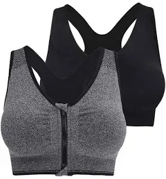 Fapreit Women's Zip Front Closure Sports Bra - Seamless Wirefree Post Surgery Zipper Padded Racerback Workout Gym Yoga Bras