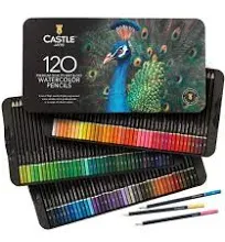 Castle Art Supplies 120 Watercolor Pencils Set | Quality Vibrant Pigments | Draw and Paint at Same Time | For Adult Artists and Professionals | Protected and Organized in Presentation Tin