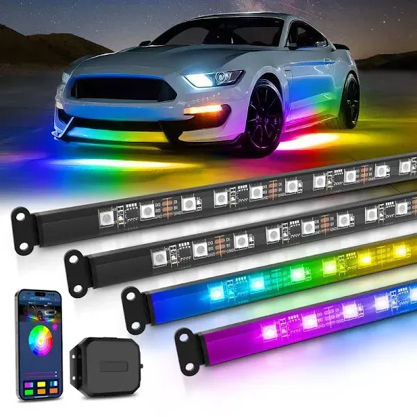 MICTUINNG RGB LED Strip Under Car Tube Underglow Underbody Chasing Neon Lights