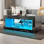 HOMFAMILIA 47.2 inch LED Coffee Table with Large Open Storage, Modern High Gloss Coffee Table with 16 Colors LED Lights, Living Room Rectangle Center