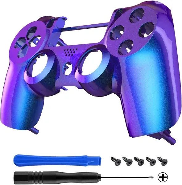 eXtremeRate Replacement Front Housing Shell for PS4 Slim Pro Controller Controller (CUH-ZCT2 JDM-040/050/055) - Chameleon Purple Blue Glossy