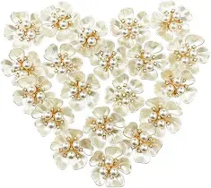 BETITETO 20Pcs Pearl Rhinestone Embellishments Flower Flatback Buttons Rhinestone Charms for Shoe Decoration Jewelry Making Clothes Brooch Wristband and Wedding Bouquet DIY