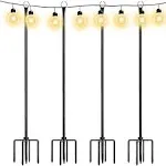 String Light Poles with Hook Outdoor Metal Lighting Pole for Hanging String L...