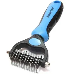 Maxpower Planet Pet Grooming Brush - Double Sided Shedding, Dematting Undercoat Rake for Dogs, Cats - Extra Wide Dog Grooming Brush, Dog Brush for Shedding, Cat Brush, Reduce Shedding by 95%, Blue