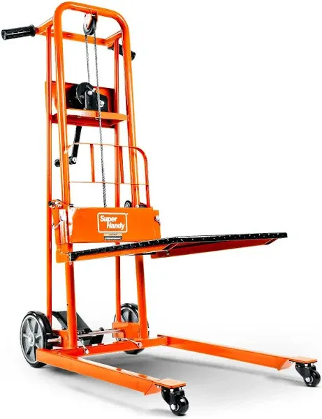 SuperHandy Material Lift Winch Stacker, Pallet Truck Dolly, Lift Table, Fork Lift, 330 Lbs 40" Max Lift w/ 8" Wheels, Swivel Casters [Patent Pending]