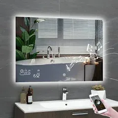 BYECOLD Smart Bathroom Mirror with Bluetooth Wi-Fi Enabled Weather Display, 32”X 24” Fog Free, LED Light Vanity Mirror Backlit Frameless Lighted Touch Sensor Makeup for Wall - Horizontally Hang Only