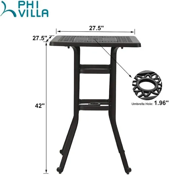 Captiva Designs Phi Villa 27.5" Cast Aluminum Patio Outdoor Frosted Surface Square Bar Height 