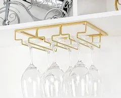 FOMANSH Wine Glass Rack - Under Cabinet Stemware Wine Glass Holder Glasses Storage Hanger Metal Organizer for Bar Kitchen Black