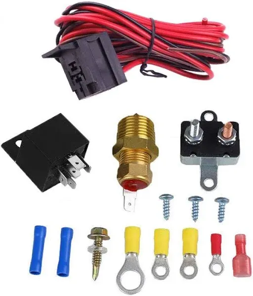 Faersi 185-200 Degree Electric Cooling Fan Thermostat Kit Temperature Sensor Temperature Switch 50 60 Amp Relay Kit