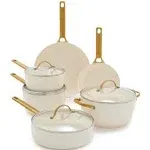 GreenPan Pot/Pan Set 10-Piece Anodized Aluminum Ceramic Nonstick in Cloud Cream