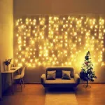 HEYFUNi Fiee Curtain Lights,13ftx6.5ft Safety Window Curtain Icicle String Lights 30V 8 Modes for Christmas Wedding Party Family Patio Lawn Decoration(Warm White)