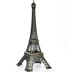 Eiffel Tower Statue, Decorative Metal Paris France Eiffel Tower Model Figurine Replica Stand Holder for Cake Topper Table Decor Gift Party Home Decoration (Bronze, 10inch)