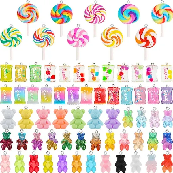 Hicarer 70 Pieces Colorful Candy Pendant Charm for Jewelry Making Cute Bear L...