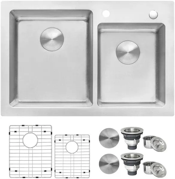 Ruvati 33 x 22 inch Drop-in Topmount Kitchen Sink 16 Gauge Stainless Steel 60/40 Double Bowl - RVM5166