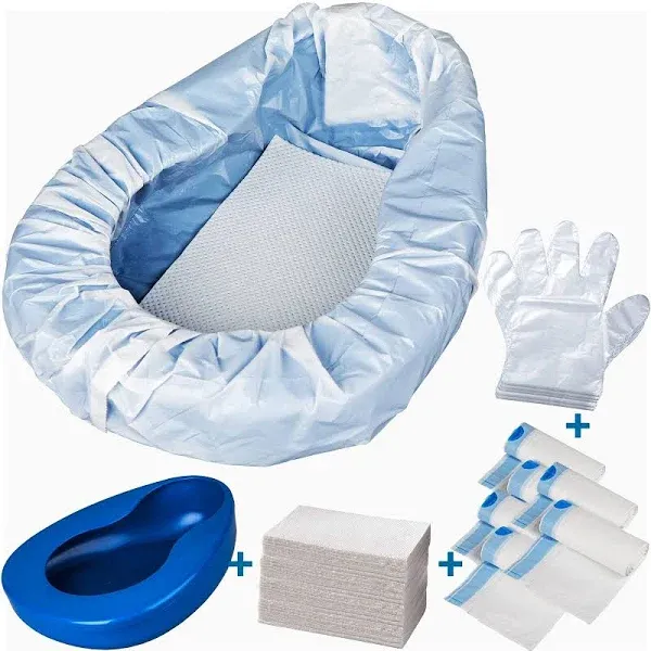 Bedpan Set with 30 Super Absorbent Pads and Disposable Liners, Bed Pans for Elderly Females Women and Men Comfortable