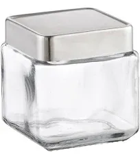 Anchor Hocking 85753 1 qt. Stackable Glass Square Jar w/ Metal Lid - 6 Per Case