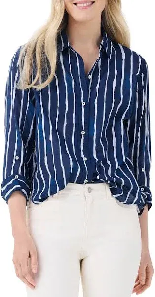 NIC+ZOE Watercolor Stripe Girlfriend Shirt L / Indigo Multi