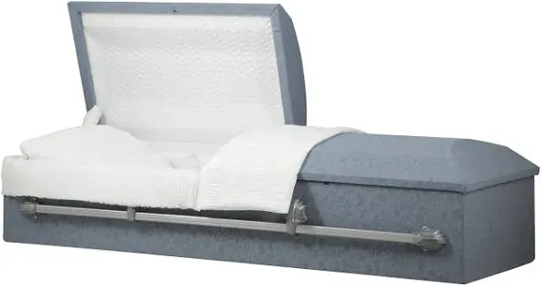 Titan Casket Cloth Covered Casket (Rounded Top) Handcrafted Funeral Casket - Slate Gray Exterior with White Crepe Interior