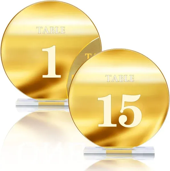 Acrylic Wedding Table Numbers 1-15 with Stands,4.8"Round Mirror Gold Table Number Signs and Holders for Wedding Reception, Party, Event, Centerpiece Decoration (Gold, 1-15)