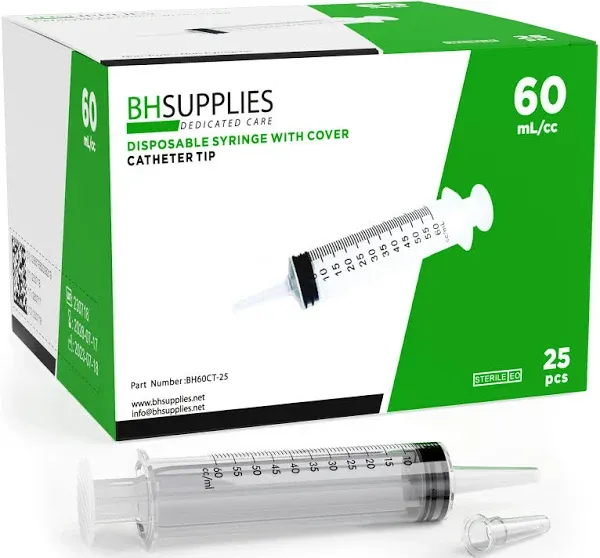 BH Supplies 60mL Syringe Catheter Tip Sterile with Caps