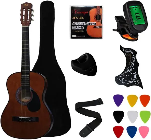 YMC 38" Black Beginner Acoustic Guitar Starter Package