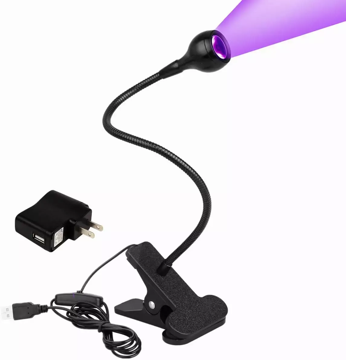 3W 395NM LED Black Light, Flexible Gooseneck UV Blacklight for Satin Detection, 