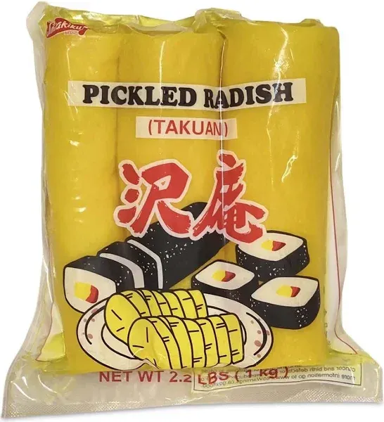 Shirakiku Pickled Radish Takuwan | Japanese Pickle with Sulfites | Ideal for Asian Sushi, Bento Boxes, Sandwiches, and Salads | (3-piece) Pack of 1, 2.2 Pounds