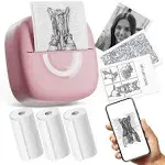 Mini Printer Sticker Thermal with 3 Rolls Paper, Bluetooth pink 