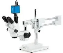 AmScope 7X-45X Simul-Focal Stereo Lockable Zoom Microscope on Dual Arm Boom Stand ...