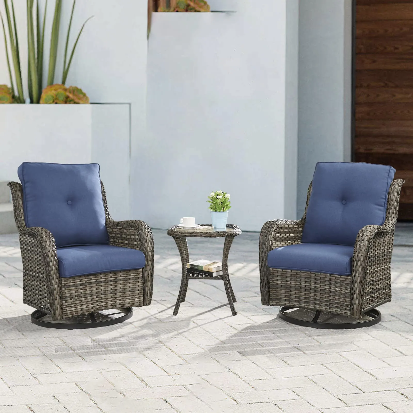 3-Piece Rocking Swivel Chair Set with Table