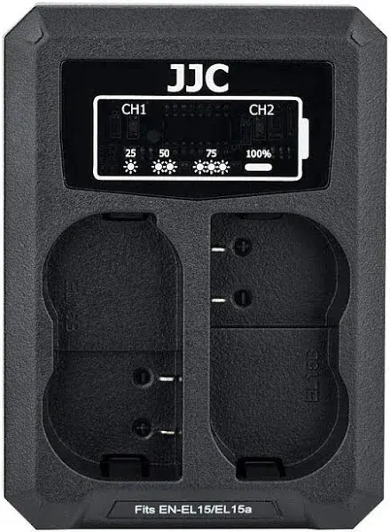 JJC EN-EL15 Battery Charger USB Dual Slot for Nikon Z6III Z6 III Zf Z f Z5 Z6 Z7 Z6II Z6 II Z7II Z7 II D850 D780 D750 D610 D600 D500 D7500 D7200 D7100 D7000 D810A D810 D800E D800 Cameras