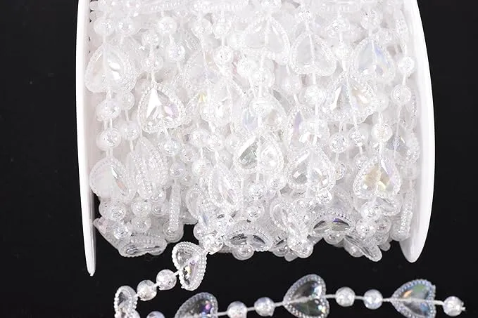 KAOYOO 33 Feet Clear Crystal Beads Chain Trim for DIY,Wedding Party Decoration(Colorful)