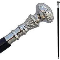 Riylbex Vintage Antique Walking Cane Wooden Walking Stick Silver Brass Handle Knob Gift