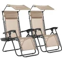 Zero Gravity Chairs 2 Pack Patio Lounge Chair Outdoor Folding Recliner Canopy 