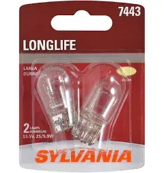 SYLVANIA 7443 Long Life Miniature Bulb, (Pack of 2 Bulbs) Free Shipping