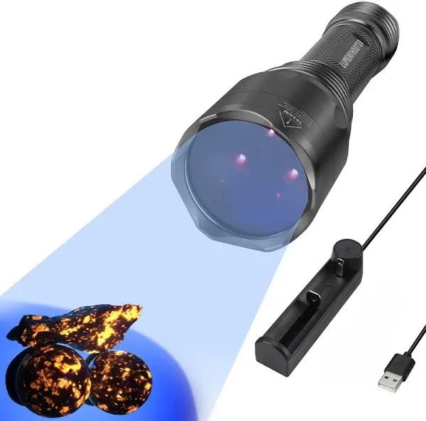 LUMENSHOOTER S3 365nm UV Flashlight with 3 LEDs, Rechargeable Black Light Torch for Resin Curing, Rocks Searching, Scorpion & Pet Urine Finding