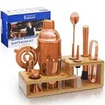 Touch of Mixology Premium 14 Piece Stainless Steel Bartender Kit with Bamboo Stand (Rose Gold)